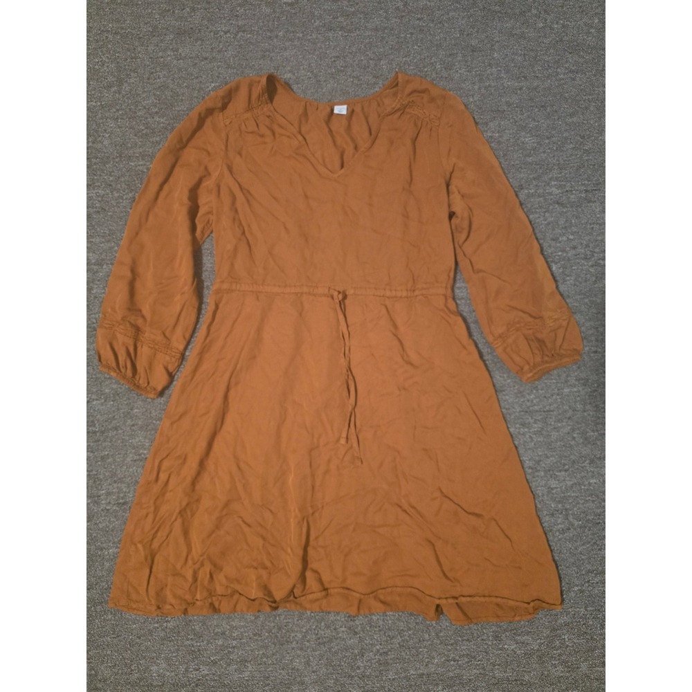 Old Navy Dress Brown‎ Long Sleeve Casual Drawstring Waist V Neck Medium